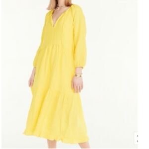 J Crew Long Sleeve 100% Linen Tiered Midi Dress Size M/L NWOT